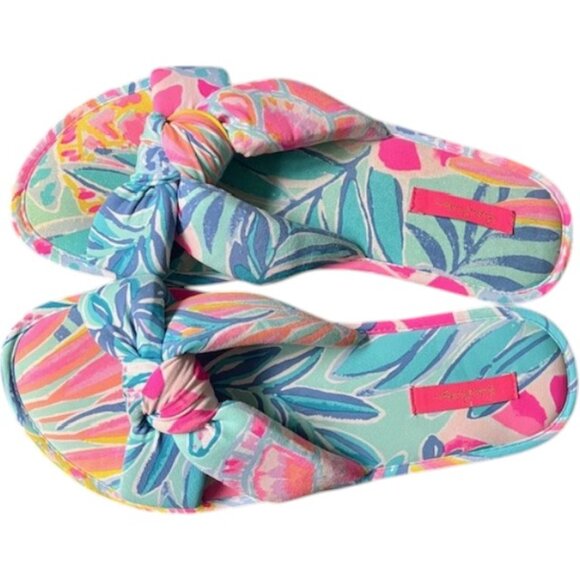 Lilly Pulitzer Pool Slippers in Sea Glass Aqua/Rainforest Retreat - L/XL - Picture 5 of 9